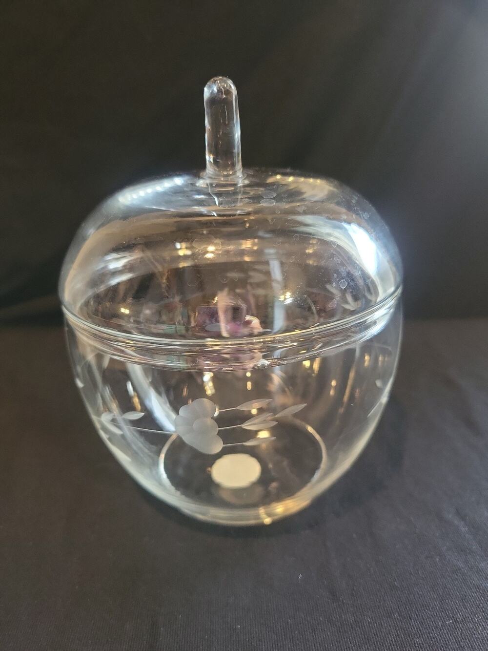 Princess House VTG Apple Two Piece Crystal Jar Heritage Candy Trinket 6" Teacher